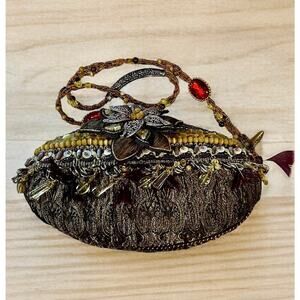 Vintage Mary Frances Silk Brocade Beaded Floral Shoulder Bag